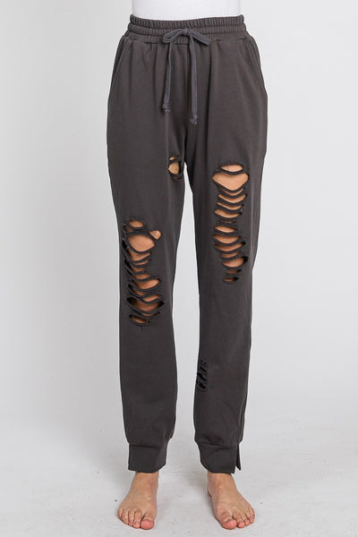 Ripped Jogger Pants- Charcoal