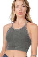 WASHED RIBBED SEAMLESS CROPPED CAMI-ASH GREY