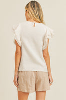 FLUTTER SLEEVE TEXTURE WOVEN TOP-CREAM