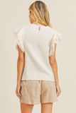 FLUTTER SLEEVE TEXTURE WOVEN TOP-CREAM