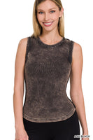 WASHED RIBBED TANK TOP WITH EXPOSED SEAM- ASH BLACK