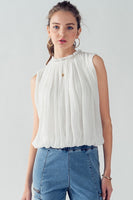 HAILEE PLEATED RUFFLE MOCK NECK BLOUSE-WHITE