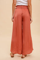 CURTAIN HEM WIDE LEG HAMMERED SATIN PANTS- Desert Rose