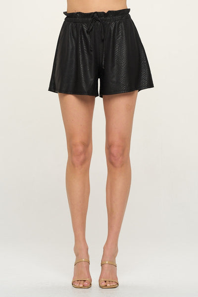 Snake Skin Embossed Pleather Pocket Shorts- BLACK