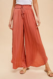 CURTAIN HEM WIDE LEG HAMMERED SATIN PANTS- Desert Rose