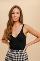 SOFT V NECK CAMI SWEATER - BLACK