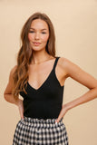 SOFT V NECK CAMI SWEATER - BLACK